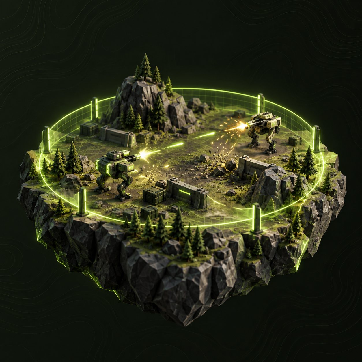 Two units fighting inside a glowing test arena